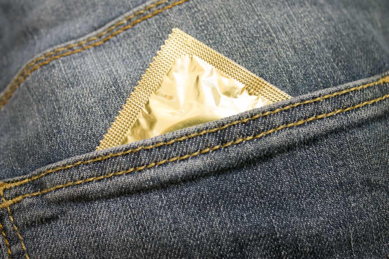 Condom in a guy's pocket