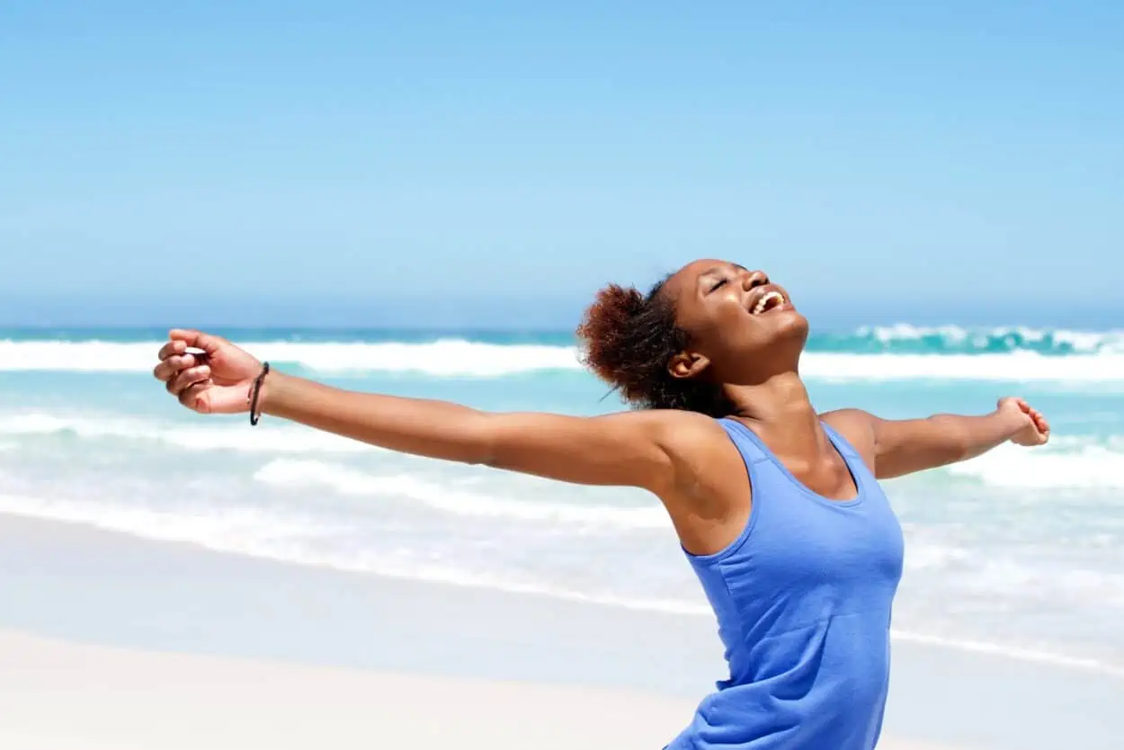 Woman stretching her hand out