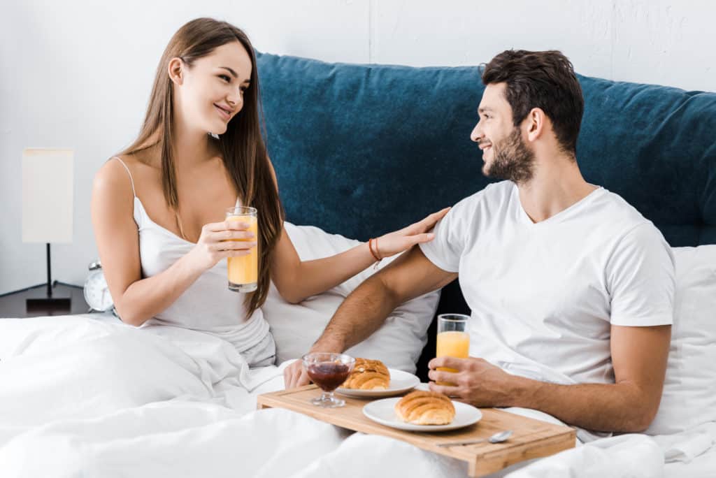 waking him up to breakfast in bed