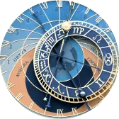 A close up of a clock with a sky background