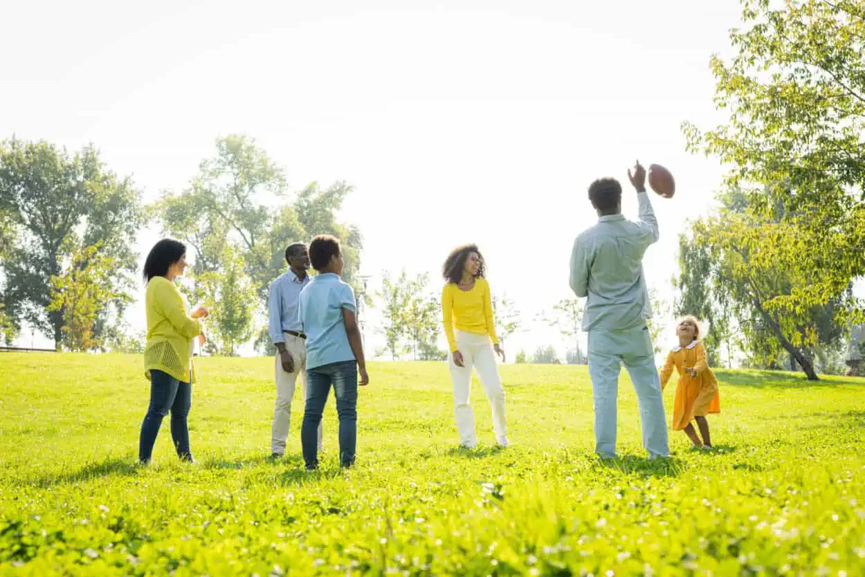 Family photo having fun outdoors